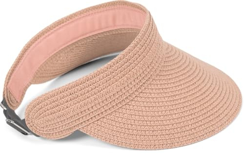 styleBREAKER Damen Visor Cap Papierstroh Sonnenhut | Luftiges Sonnenvisier mit breitem Schirm, stufenlos verstellbares elastisches Band mit Hakenverschluss für 54-58 cm Umfang.
