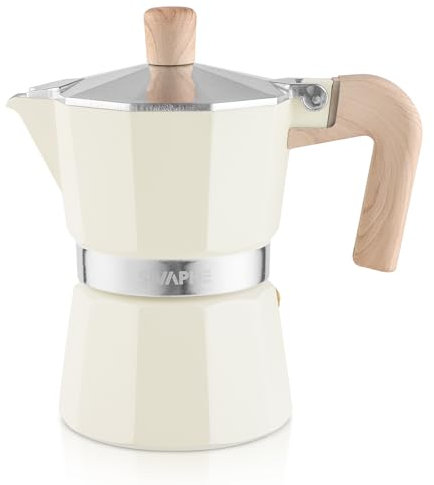 Sivaphe Espresso Kaffeemaschine 3Tassen/150ml Aluminium Moka Kanne,Coffee Maker Moka Pot für Herdplatte, Gas & Elektroherd geeignet, hitzebeständiger Griff,Weiß