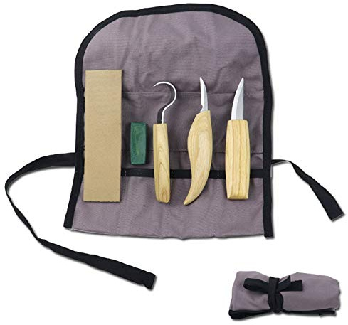 QZHDX Holzschnitzwerkzeug-Set, 5-in-1-Schnitzset, Hakenmesser, Holzschnitzmesser, Schnitzmesser mit Lederriemen, Poliermittel für Heimwerker, Skulpturen, Tischler, Experten, Anfänger