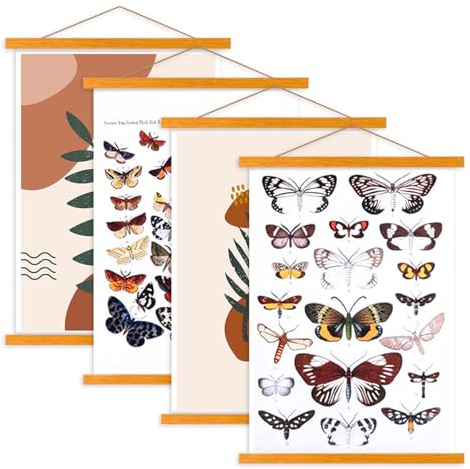 Ywlake A2 Posterleiste Posterschiene Posterleisten, Magnet Magnetische Holz Poster Aufhänger Halter Rahmen Leisten Bild Bilder Bilderrahmen Bilderleiste 42x30 42x59 42x62 (42cm, Teak, 4 Packungen)