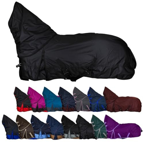 RL24 - Weidedecke Full Neck Basicline 600D Schwarz 135 cm | Polarfleecefutter – als Regendecke & Übergangsdecke – wasserdichte Outdoordecke mit Kreuzbegurtung – Pferdedecke
