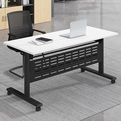 Faltbarer Konferenztisch aus Holz auf Rädern, Büro-Trainingsschreibtisch mit Edelstahlbeinen, 104 kg Tragkraft, schwarz, 140 x 61 x 76 cm, tragbarer Konferenztisch für Veranstaltungen und Konferenzen