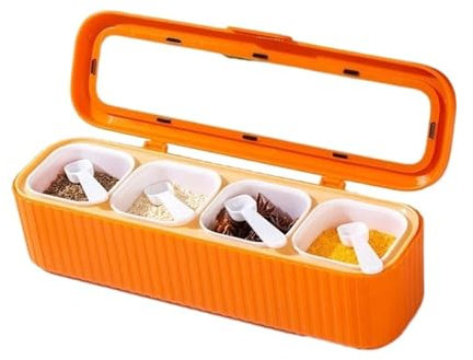 Caja De Especias Caja de condimentos de 4 rejillas, tarro de especias, organizador de cocina y almacenamiento, tarros de especias, salero y pimentero, contenedor, juego de contenedores de especias Par
