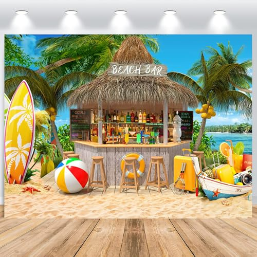 ASDCXZ Hawaii strand fotobakgrund 2,2 x 1,5 m, sommar tropiska palmer strand bar surfbräda Luau Tiki tema fotografi bakgrund Hawaiian Aloha födelsedag party dekoration banderoll studio rekvisita