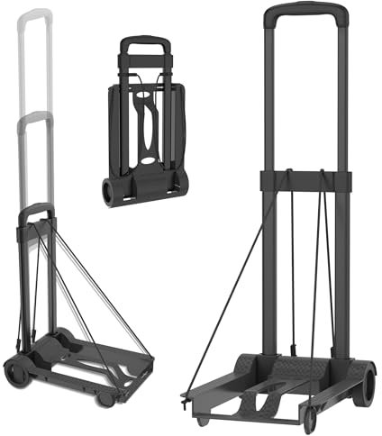 XMTECH Klappbare Sackkarre, Faltbare Transportwagen 45KG Tragkraft, Stufenlos Höhenverstellbarer Handgriff, Leichte Klappbar 2-Rad-Transportkarre für Gepäck, Einkaufen, Garten, Haus, Büro