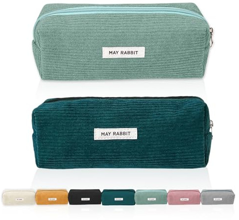JOZMMZEOOA 2 Stück Federmäppchen Cord-Stoff 19 x 7 x 6CM Pencil Case Waschbar Stiftemäppchen Tragbares Federmappe Aesthetic mit Praktischem Reißverschluss,für Student Teenager (Grasgrün, Dunkelgrün)