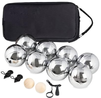 Beutrain Boule Set 8 Kugeln Metall mit Gravur– Petanque & Boccia Kugeln mit 2 Zielkugeln, Magnetischem Kugelheber, Abstandsmessern & Oxford Tragetasche, Outdoor Gartenspiel für Erwachsene & Familie