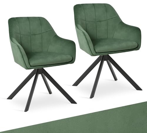 Goeurvant Drehstuhl Esszimmer 2er Set Samt Grün mit Armlehne Polsterstuhl Esszimmerstühle drehbar Küchenstuhl mit Metallbeine für Wohnzimmer Esszimmer
