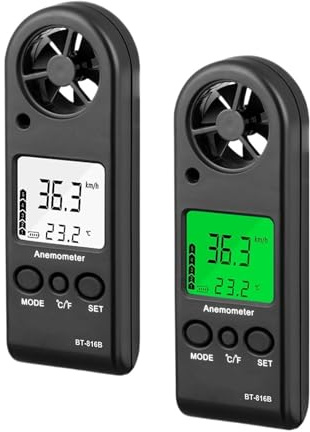 TIEOAXFT Anémomètre Portable BT-816B, Compteur de Vitesse du Vent, capteur de Vent, testeur de Vitesse de l'air, anémomètre d'air for Bateau de tir HVAC CFM 2 pièces(2 Packs)