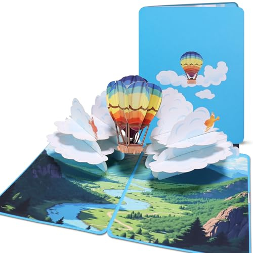 BIROYAL Pop Up Karte Geburtstag Heißluftballon - Geburtstagskarte 3D - Ruhestand Karte - Gutscheinkarte für Heißluftballonfahrt - Besonderes Gutscheinkarte & Geldgeschenk für Heißluftballon-Fahrt