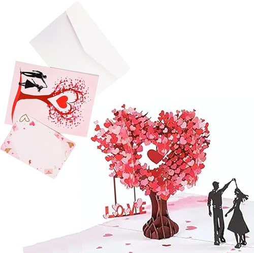 ZYEKIU Biglietto Auguri Matrimonio, Biglietto Auguri Anniversario Fidanzamento, Carta Regalo 3D Albero a Forma di Cuore, Come Lettera d'Amore, Regalo di San Valentino e Nozze e Anniversario