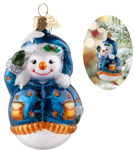 Hzyc Snowman Christmas Ornament,Hand-Blown Glass Christmas Tree Decoration | Blue Snowman Collection Figurine, Hanging Glass Ornament for Holiday Party Home Gifts