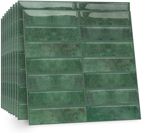 TOARTi 10 Sheets Subway Tile Peel and Stick Backsplash,12×12inch Green Self Adhesive Wall Tiles Stick on Back Splash for Kitchen Bathroom Camper
