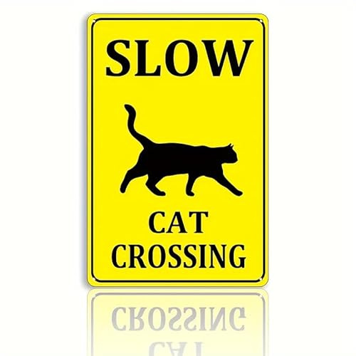 Slow Down Cat Crossing – Plaque en métal vintage en forme de chat pour portail extérieur, allée, jardin et intérieur, décoration de cour 30 x 40 cm