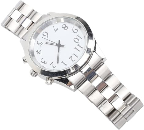 ACOGEDO Talking Orologio con Allarme, Fascia Elastica in Acciaio Inossidabile Facile, Grande Orologio Analogico a Voce Chiara per Cieco, Ipovedenti e Anziani