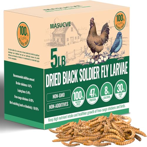 MASUCVE Black Soldier Fly Larvae Worms for Chickens, 5LB, 100% Natural Non-GMO BSFL Chicken Food, More Calcium Than Dried Mealworms, High Protein Chicken Treats for Layer Hens, Wild Birds, Ducks