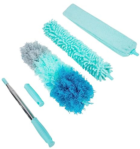 VERDANVERSE Plumero Extensible Multiusos de Eliminar Polvo sin Pelo con Mango Telescópico para Techo Muebles Coche y Difíciles de Color Azul