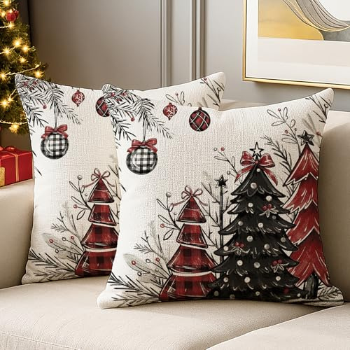 JANGYUHH Süßigkeiten Weihnachtsbaum Kissenbezug 40x40 cm Winter Weihnachten Schneeflocke Kissenbezüge Weihnachtsdeko Sofakissen Kissenhülle Modern Dekorative für Sofa Wohnzimmer Christmas 2er Set