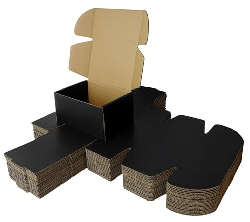 Corrugated Shipping Box Mailers rigid mailers, black shipping boxes with secure tuck closure & 90-degree corners - gift boxes with lids for presents, eCommerce packaging (6x4x3 Black/Set of 20)
