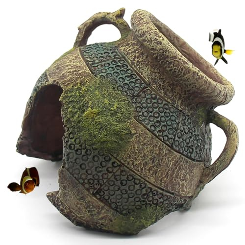 relaqcc Aquarium Decor Ruins Leaning Vase Hideaway Cave, Betta Fish Tank Accessories for Goldfish, Shrimp, Conch, Cichlid