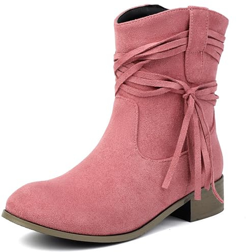 Bviennic Botines Mujer Tacón Ancho Medio Casual Punta Rojoonda Sin Cordones Slouch 2576 Rosa Talla 36 EU