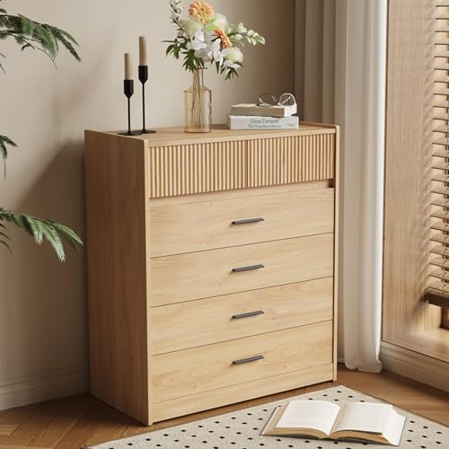HOMAVO DG1 Kommode mit 6 Schubladen, Mattweiß oder Eiche-Optik, E1 Spanplatte, 74x40x90 cm, Modernes Design, Melaminbeschichtung (Eicheoptik)