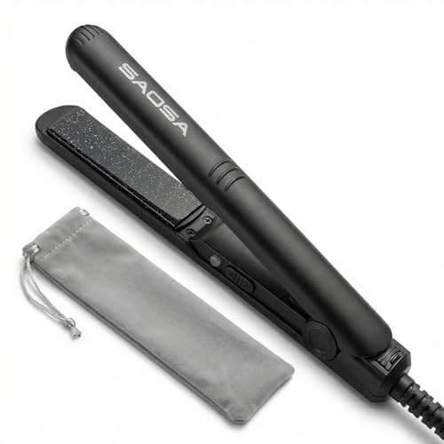 SAOSA Mini Flat Iron, 0.7 Inch Ceramic Small Hair Straightener for Short Hair, Bangs & Edges, 2 in 1 Travel Flat Iron Dual Voltage, 410°F Fast Heat Up Tourmaline Styler with Storage Pouch, Black