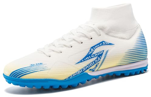 MiaZane Chaussures de Football Homme Femme Haute Tige Crampons TF et FG avec Soutien de Cheville Durable Antidérapable Chaussures de Soccer Extérieur pour Entraînement et Match,Wbg TF,37 EU