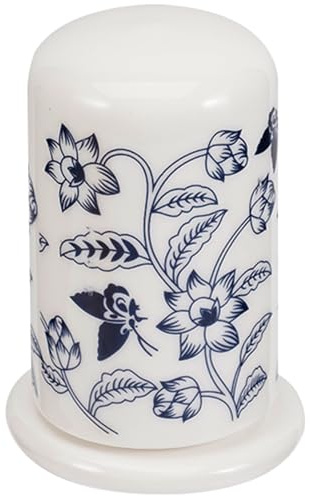 HOLIDYOYO Barattolo Portastuzzicadenti in Ceramica Bianca con Motivo Floreale Blu Contenitore per Casa e Tavola Decorativo e Durevole