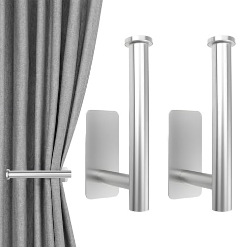 Zynqo 2 Pack Adhesive Curtain Holdbacks, Metal L Shaped Self Adhesive Curtain Tie Backs No Drill Damage-Free Wall Mounted Curtains Holdback for Home Decoration Living Room/Bedroom Curtains Fixing
