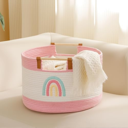 Grand panier à couvertures pour salon 35L - Panier à linge pour bébés, bac de rangement pour jouets pour bébés et tout-petits, paniers de rangement tissés en corde de coton pour organiser les jouets