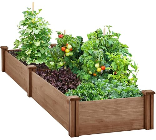 Yaheetech Wooden Elevated Raised Bed, 241.5 x 62.5 x 27cm, Dark Brown | Selected Solid Wood | Open-Bottom Natural Drainage | Upgraded Slotting for Flexible DIY | For Patio, Garden, Backyard