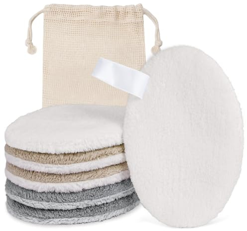 LOPHE Reusable Makeup Remover Pads,6 Pack Ultra-Soft Coral Fleece Facial Cleansing Pads with Hanging Loop & Travel Bag, Gentle Washable Hypoallergenic Face Pads for All Skin Types (Beige, White, Grey)