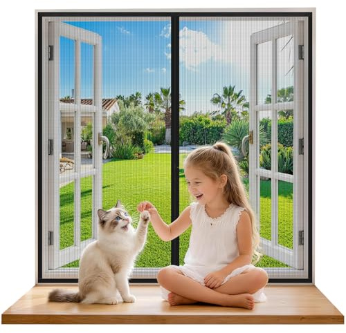 Mosquitera Ventana Magnetica 130x100 cm Negro, Cierre Automático con Imanes Fuertes, Sin Taladrar, Malla Ultra Fina Anti-Mosquitos, Instalación Rápida y Fácil, Resistente, para Ventanas y Balcón