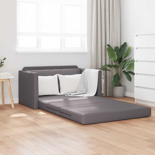 sephironlbb Schlafsofa Grau Kunstleder 124 x 71 x 78 cm mit Schlaffunktion, Polstergarnitur Zweisitzer für Wohnzimmer Gästezimmer, Relaxfunktion und Liegefunktion für Lounge und Jugendzimmer