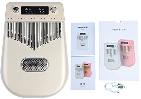 EMUKOEP Piano de Pulgar Kalimba Inteligente Electrónico de 17 Teclas, con Batería Recargable y Teclas de Aleación para Principiantes (Oro)