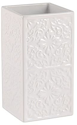 WENKO Gobelet Cordoba Blanc céramique - Porte-Brosse à Dents pour la Brosse à Dents et Le Dentifrice, Céramique, 6.5 x 12 x 6.5 cm, Blanc