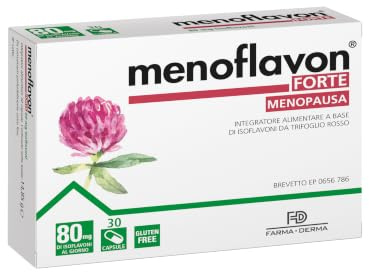 FARMA-DERMA Menoflavon Forte Menopausa Integratori Trifoglio Rosso | Isoflavoni di Trifoglio Rosso Alto Dosaggio 80mg | Supporto per Vampate, Sonno e Umore | 30 Compresse