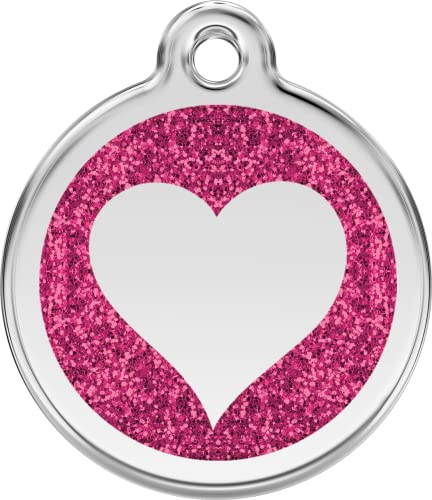 Red Dingo Hundemarke Herz inklusive Gravur (S, pink Glitter)