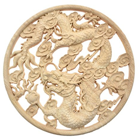 Kesheng Holzornament Drache Schnitzerei Rund für Möbel Schrank Wand Dekoration MEHRWEG