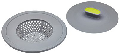 KitchenCraft 2-in-1 Plastic Plug and Sink Strainer, 11.5 cm (4.5) - Grey/Green