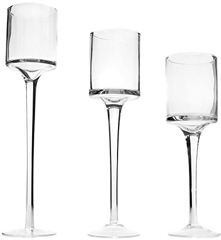 Set of 3 Glass Tea Light Candle Holders – Elegant Tall Design for Home Decor, Wedding Table Settings, Parties & Gifts – Stylish Glass Candle Display Set | M&W