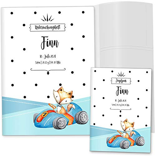 OLGS U-Heft und Impfpasshülle Set | Untersuchungsheft- 3-teilig & Impfpass Hülle personalisierte Geschenke Baby | Babygeschenke zur Geburt (U-Heft Set 3-teilig personalisiert, 01 - Fuchs Auto)