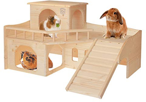 Resch Nr36 Kaninchenschloss naturbelassenes Massivholz aus Fichte/DREI großen EIN-/Ausgängen im Erdgeschoss, Einer anschraubbaren Treppe und einem abnehmbaren Turm