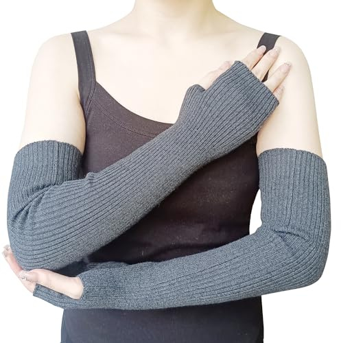 Share Maison Women's Arm Warmers with Thumb Hole Winter Fingerless Stretchy Cashmere Wool Long Gloves Sleeves