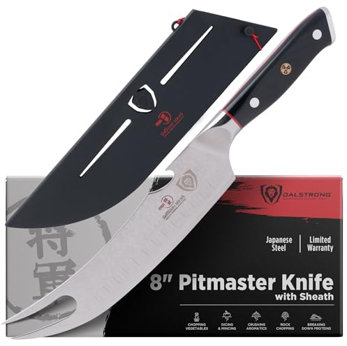 Dalstrong Pitmaster BBQ & Meat Knife - 8 inch - Shogun Series ELITE - Forked Tip & Bottle Opener - Japanese AUS-10V Super Steel Kitchen Knife - G10 Handle - Razor Sharp - w/Sheath