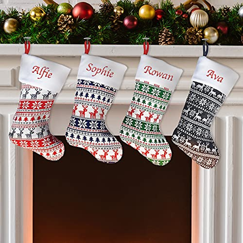 Hoolaroo Personalised Christmas Stockings – Custom Knit Fair Isle Embroidered Christmas Stocking with Name Satin Lining - Choose from 4 Designs (40cm) Xmas Decoration Family Adults (Navy)