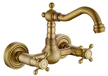 Robinet de cuisine mural vintage pivotant à 360° style européen maison décoration mini maliste en cuivre mural robinet de cuisine peut faire pivoter cuisine robinet d'eau chaude et froide