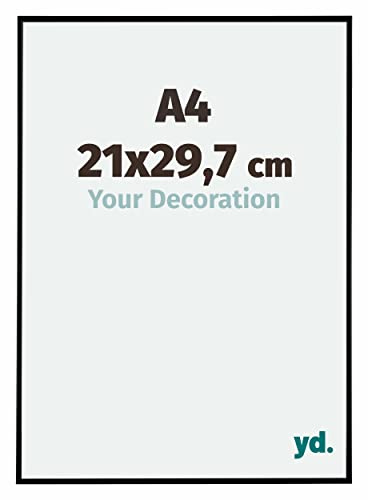 Your Decoration - Bilderrahmen DIN A4 21x29,7 cm - Schwarz Matt - Bilderrahmen aus Kunststoff mit Acrylglas - Antireflex - DIN A4 21x29,7 Rahmen - Evry