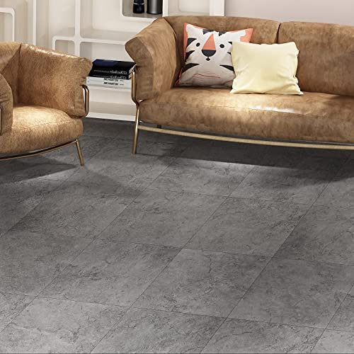 Livelynine Pavimento PVC Adesivo Bagno Impermeabile Piastrelle Adesive Pavimento Cucina Antiolio Mattonelle Adesive Pavimenti 30x30 Cemento Grigio Pavimenti PVC Adesivi Interni Soggiorno, 4 Piastrelle